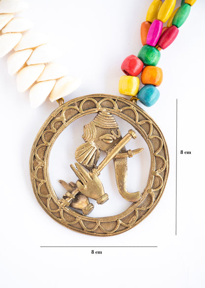Dhokra Art Brass Metal Jewellery Set for Women Ganesh Multicolor Wooden Beads and Kori DN27