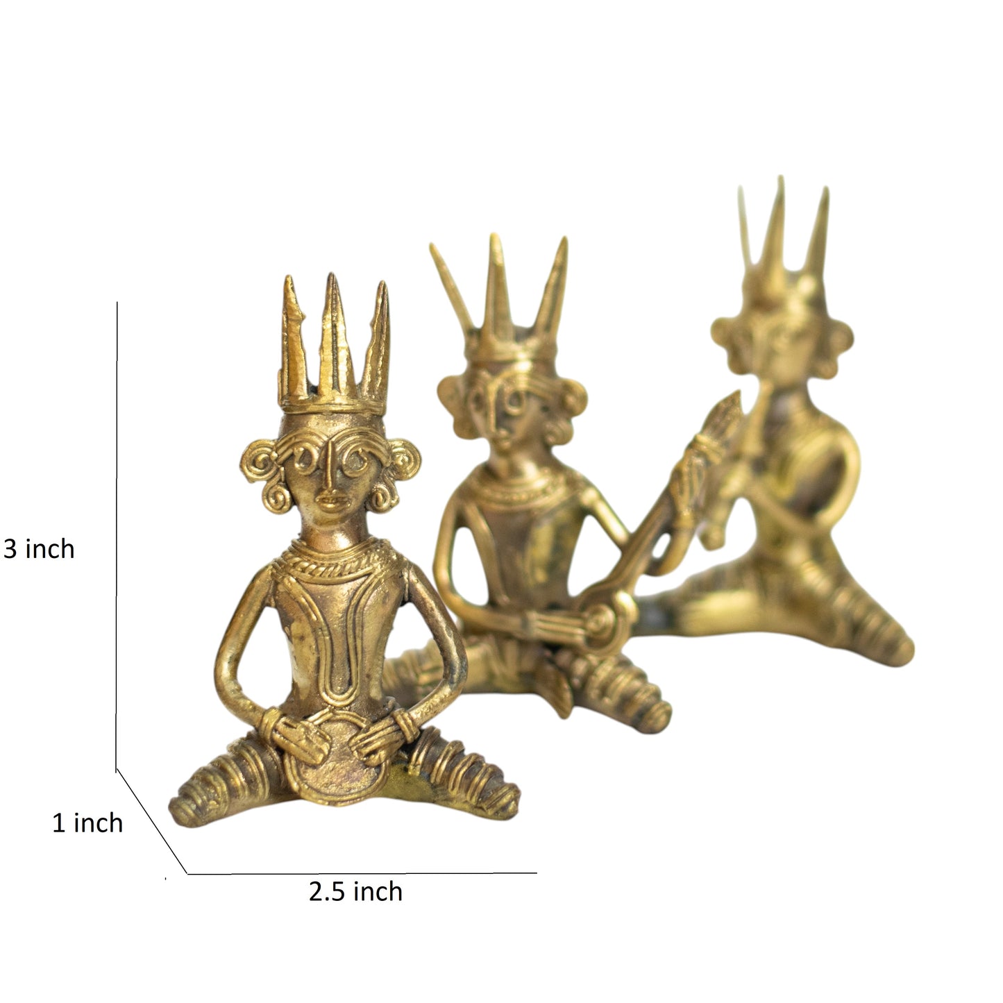 Dhokra Art Brass Metal Tribal Musician (Set of 3) || 3 inch || Decorative Showpiece for Home Decor | Desk Decor | Gift Item D125