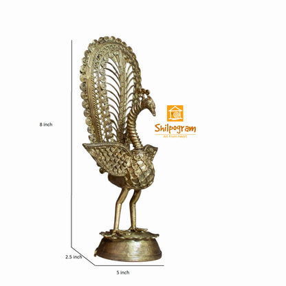 Dhokra Art Brass Metal Handcrafted Peacock for Desk Decor | Table Decor D58