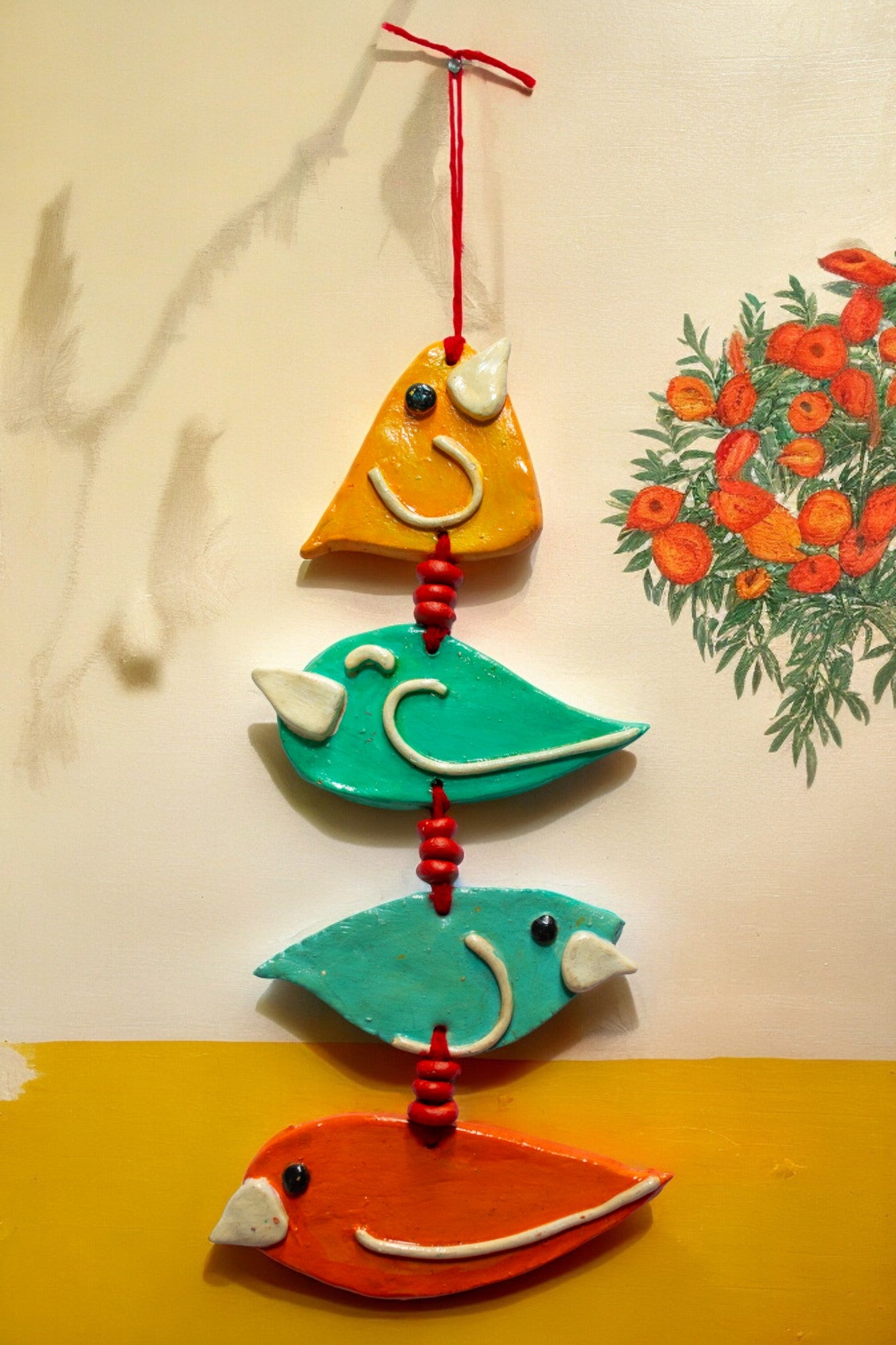 Handmade and Hand Painted Clay Art Birds Wall Hanging CRT002