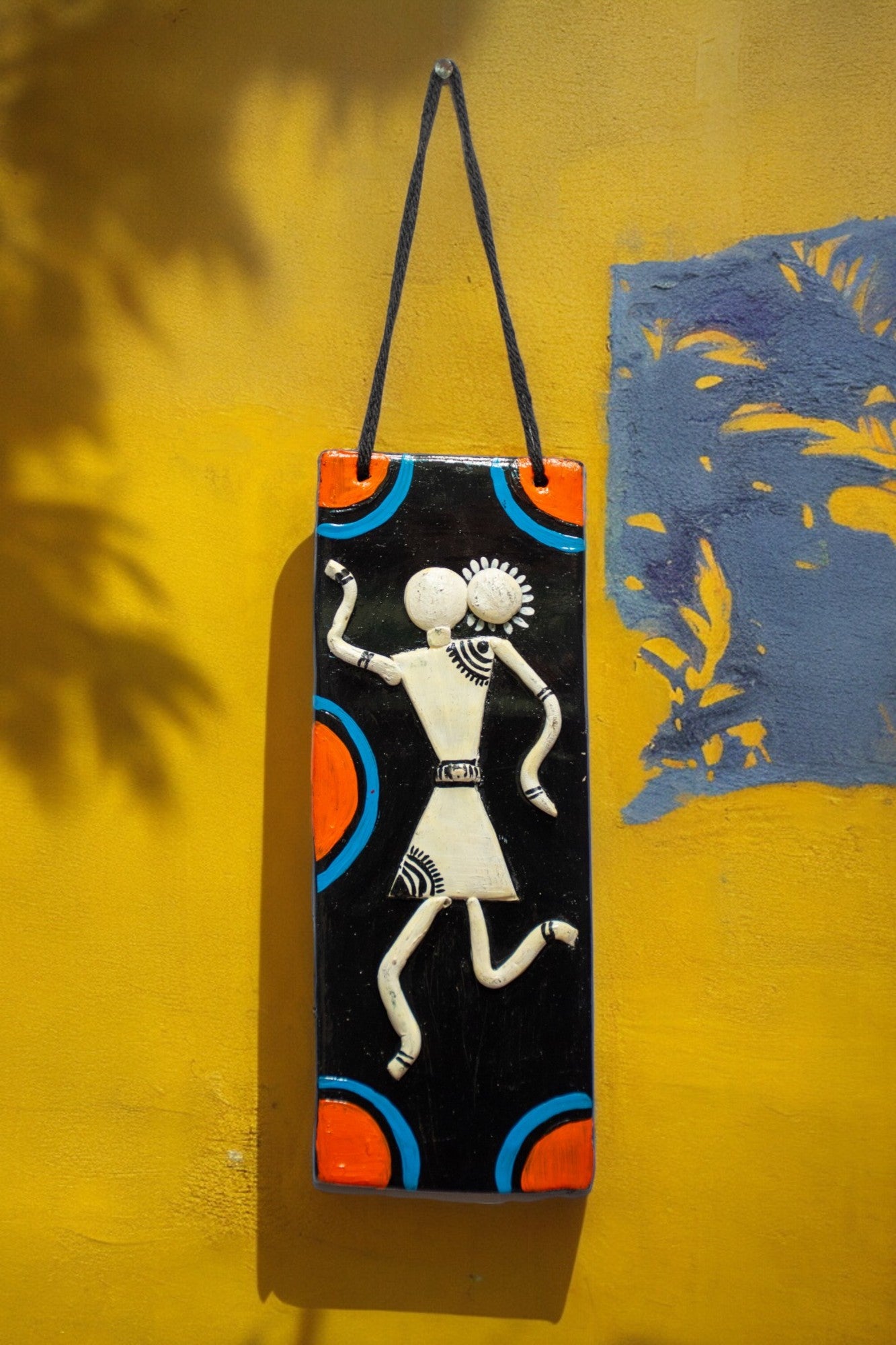Handmade and Hand Painted Clay Art Wall Hanging (6 inch x 2 inch) (BLACK)