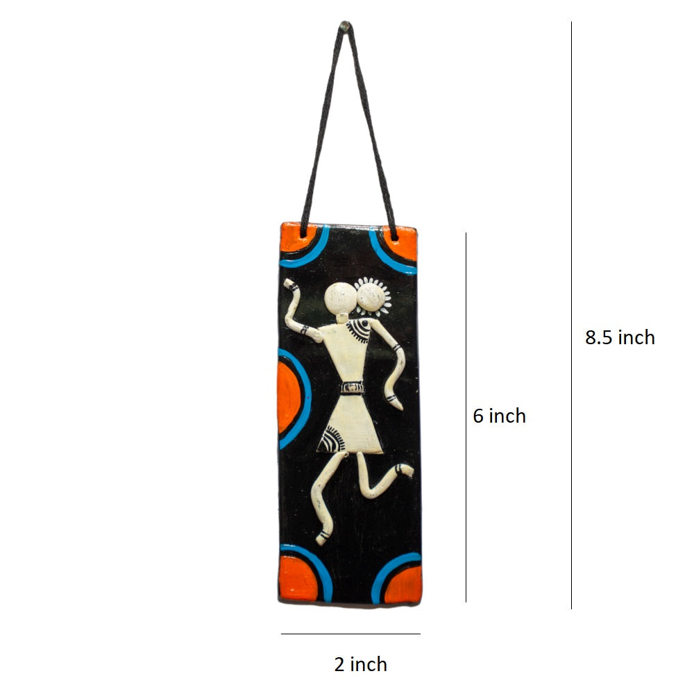 Handmade and Hand Painted Clay Art Wall Hanging (6 inch x 2 inch) (BLACK)