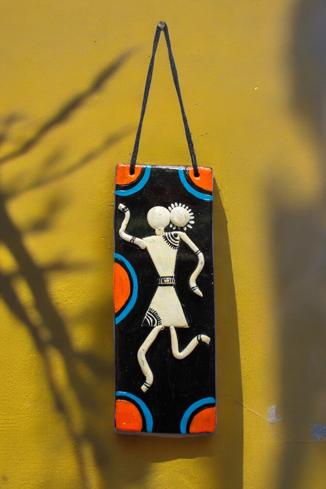 Handmade and Hand Painted Clay Art Wall Hanging (6 inch x 2 inch) (BLACK)