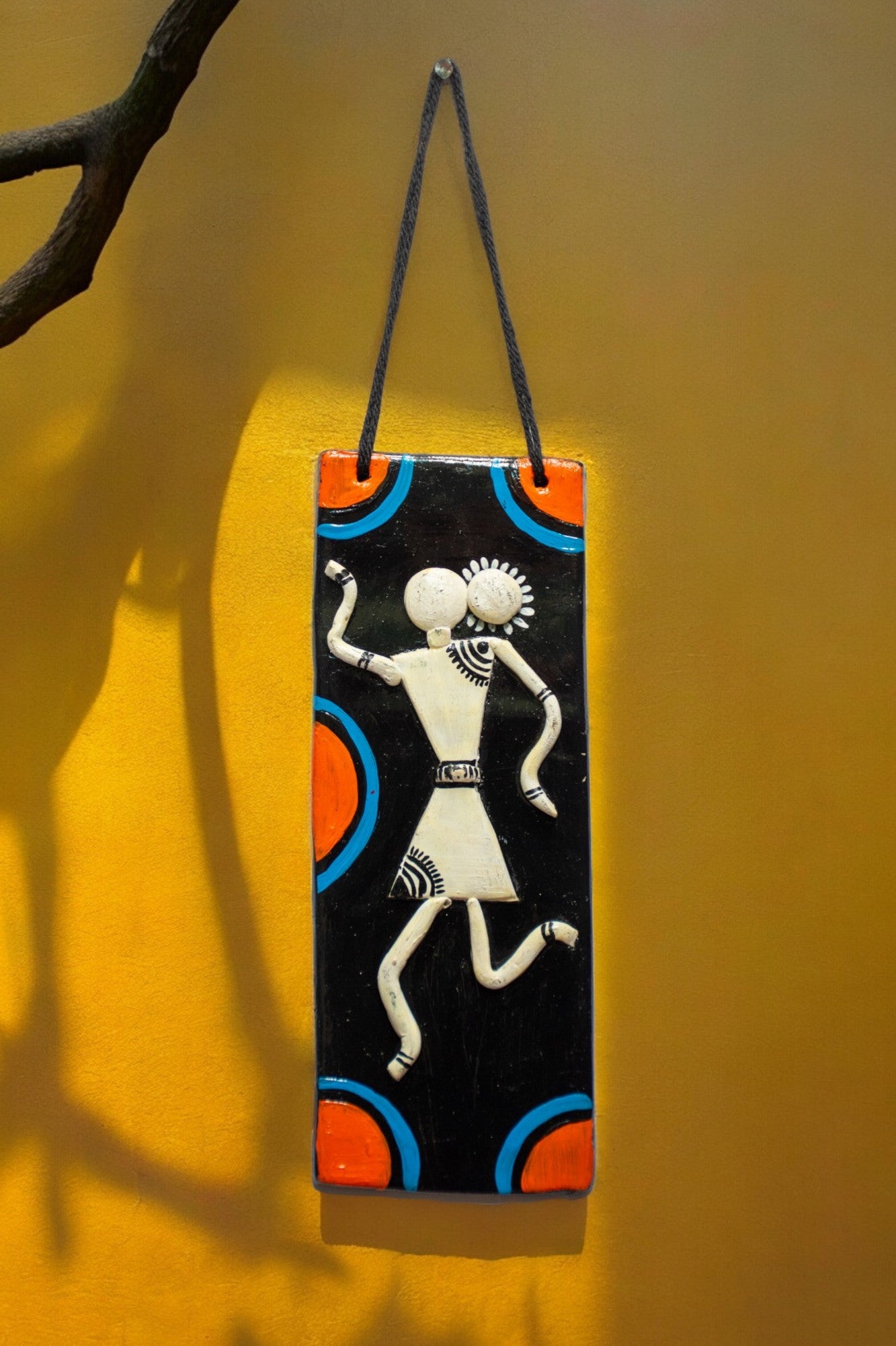 Handmade and Hand Painted Clay Art Wall Hanging (6 inch x 2 inch) (BLACK)