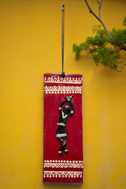 Handmade and Hand Painted Clay Art Wall Hanging (6 inch x 2 inch) (MAROON)