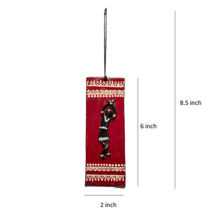 Handmade and Hand Painted Clay Art Wall Hanging (6 inch x 2 inch) (MAROON)