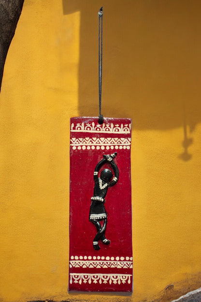 Handmade and Hand Painted Clay Art Wall Hanging (6 inch x 2 inch) (MAROON)