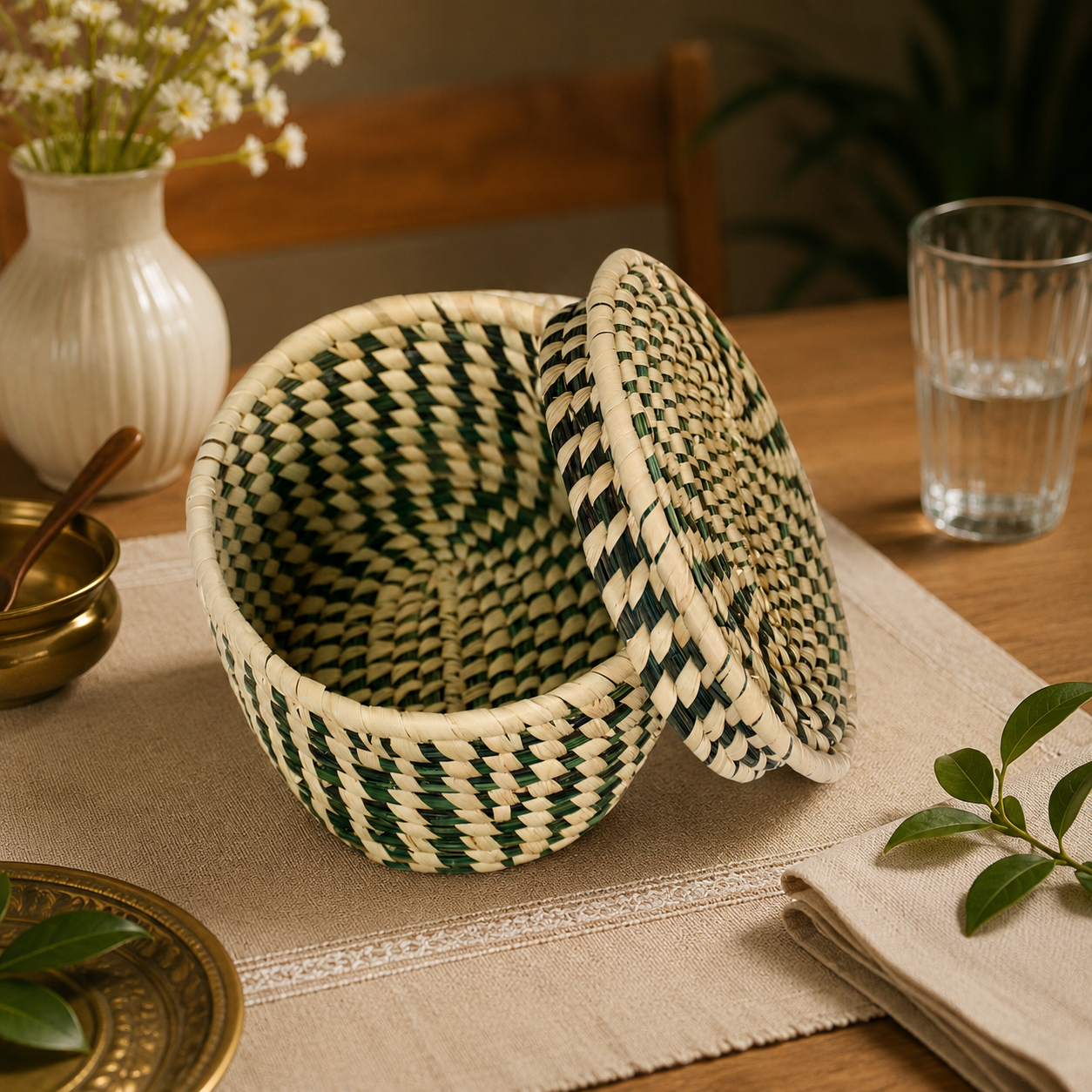 Handcrafted Sabai Grass AZO-Free Dyed 100% Natural Storage Box/Utility Box (H x L x B = 3 inch x 7 inch x 5 inch) SBG04