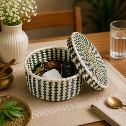 Handcrafted Sabai Grass AZO-Free Dyed 100% Natural Storage Box/Utility Box (H x L x B = 3 inch x 7 inch x 5 inch) SBG04