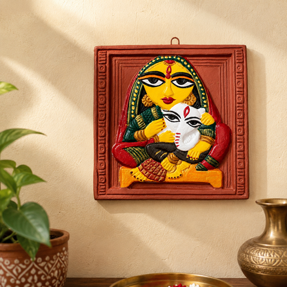 Jamini Roy Inspired Terracotta Bankura Wall Tile | Hand-Painted Bengal Folk Art Wall Décor T009 (6 inch x 6 inch)