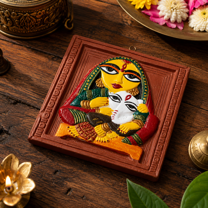 Jamini Roy Inspired Terracotta Bankura Wall Tile | Hand-Painted Bengal Folk Art Wall Décor T009 (6 inch x 6 inch)