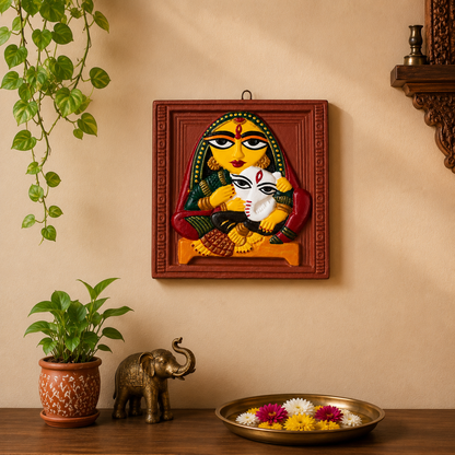 Jamini Roy Inspired Terracotta Bankura Wall Tile | Hand-Painted Bengal Folk Art Wall Décor T009 (6 inch x 6 inch)