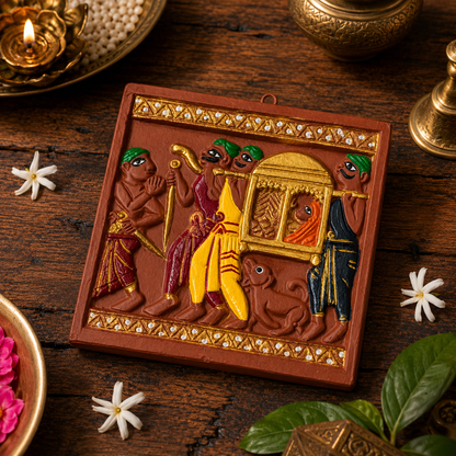 Jamini Roy Inspired Terracotta Bankura Wall Tile | Hand-Painted Bengal Folk Art Wall Décor T10 (6 inch x 6 inch)