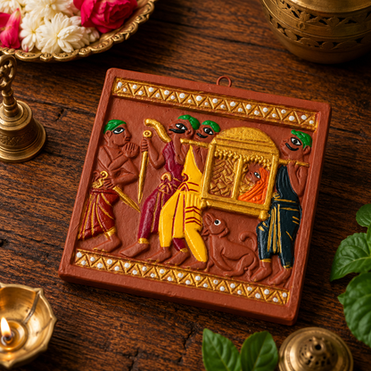 Jamini Roy Inspired Terracotta Bankura Wall Tile | Hand-Painted Bengal Folk Art Wall Décor T10 (6 inch x 6 inch)