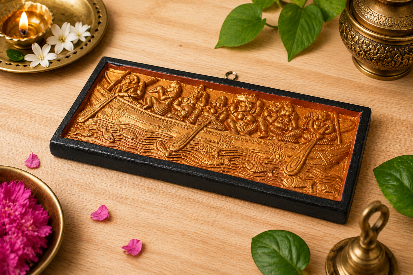 Handmade Terracotta Bankura Wall Hanging Tile in Black & Bronze color| Traditional Indian Wall Décor | T20 | 10 x 5 Inch