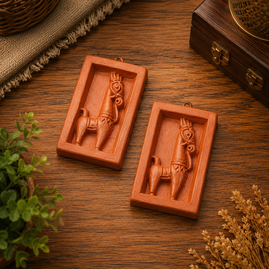 Handmade Terracotta Bankura Wall Hanging Horse Tile Rich Terracotta Red color| Traditional Indian Wall Décor | T7 | 4 x 2.5 Inch
