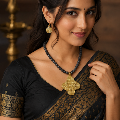 Dhokra Art Brass Metal Jewellery with Natural Lava beads for Women D86