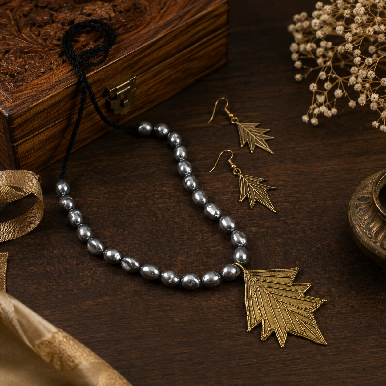 Dhokra Art Brass Metal Jewellery with Natural Pearl Beads for Women D88