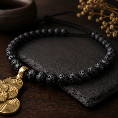 Dhokra Art Brass Metal Jewellery with Natural Lava beads for Women D86