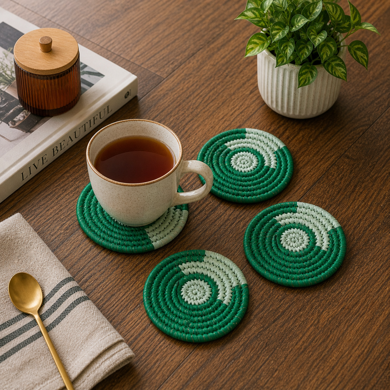 Handmade Sabai Grass Coasters (Set of 4) || Diameter 4"