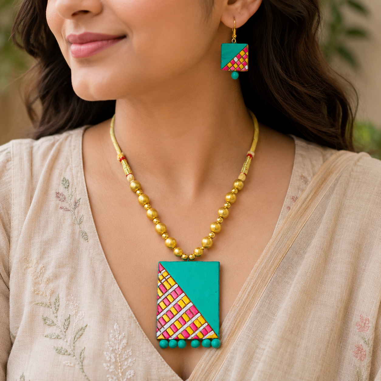 Handcrafted Terracotta Jewellery Set for Women | Indian Traditional Clay Necklace & Earrings | Ethnic Fashion Jewellery | TRN178
