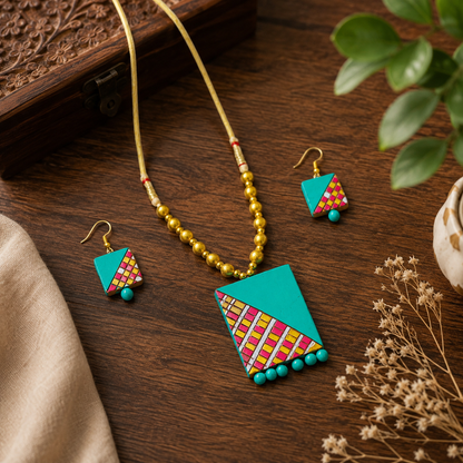 Handcrafted Terracotta Jewellery Set for Women | Indian Traditional Clay Necklace & Earrings | Ethnic Fashion Jewellery | TRN178