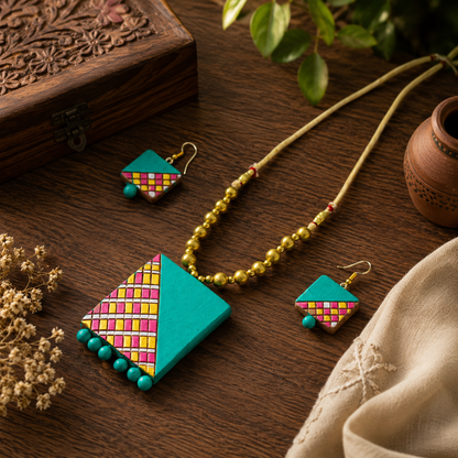 Handcrafted Terracotta Jewellery Set for Women | Indian Traditional Clay Necklace & Earrings | Ethnic Fashion Jewellery | TRN178