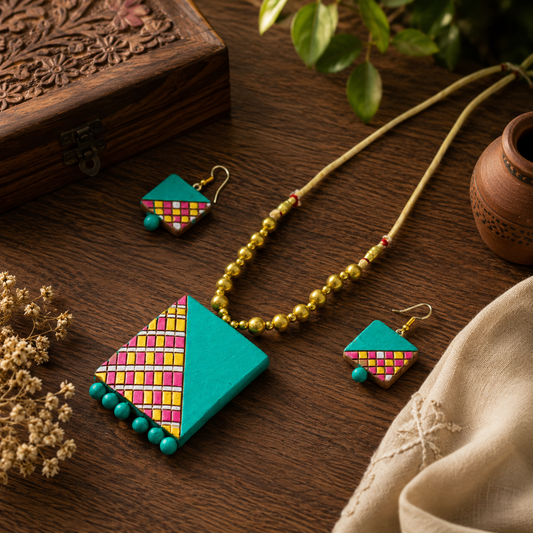 Handcrafted Terracotta Jewellery Set for Women | Indian Traditional Clay Necklace & Earrings | Ethnic Fashion Jewellery | TRN178