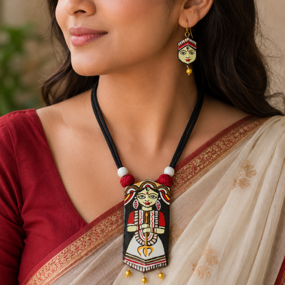 Handcrafted Terracotta Devi Durga Jewellery Set for Women | Indian Traditional Clay Necklace & Earrings | Ethnic Fashion Jewellery | TRN179