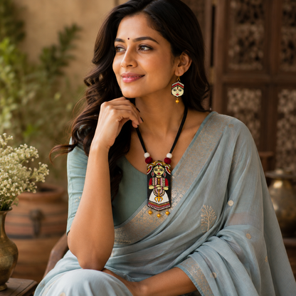 Handcrafted Terracotta Devi Durga Jewellery Set for Women | Indian Traditional Clay Necklace & Earrings | Ethnic Fashion Jewellery | TRN179