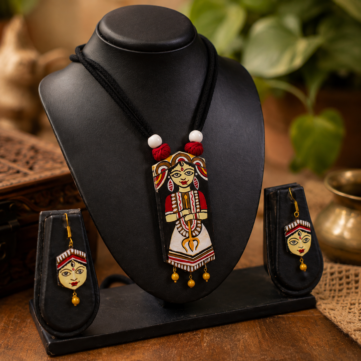 Handcrafted Terracotta Devi Durga Jewellery Set for Women | Indian Traditional Clay Necklace & Earrings | Ethnic Fashion Jewellery | TRN179