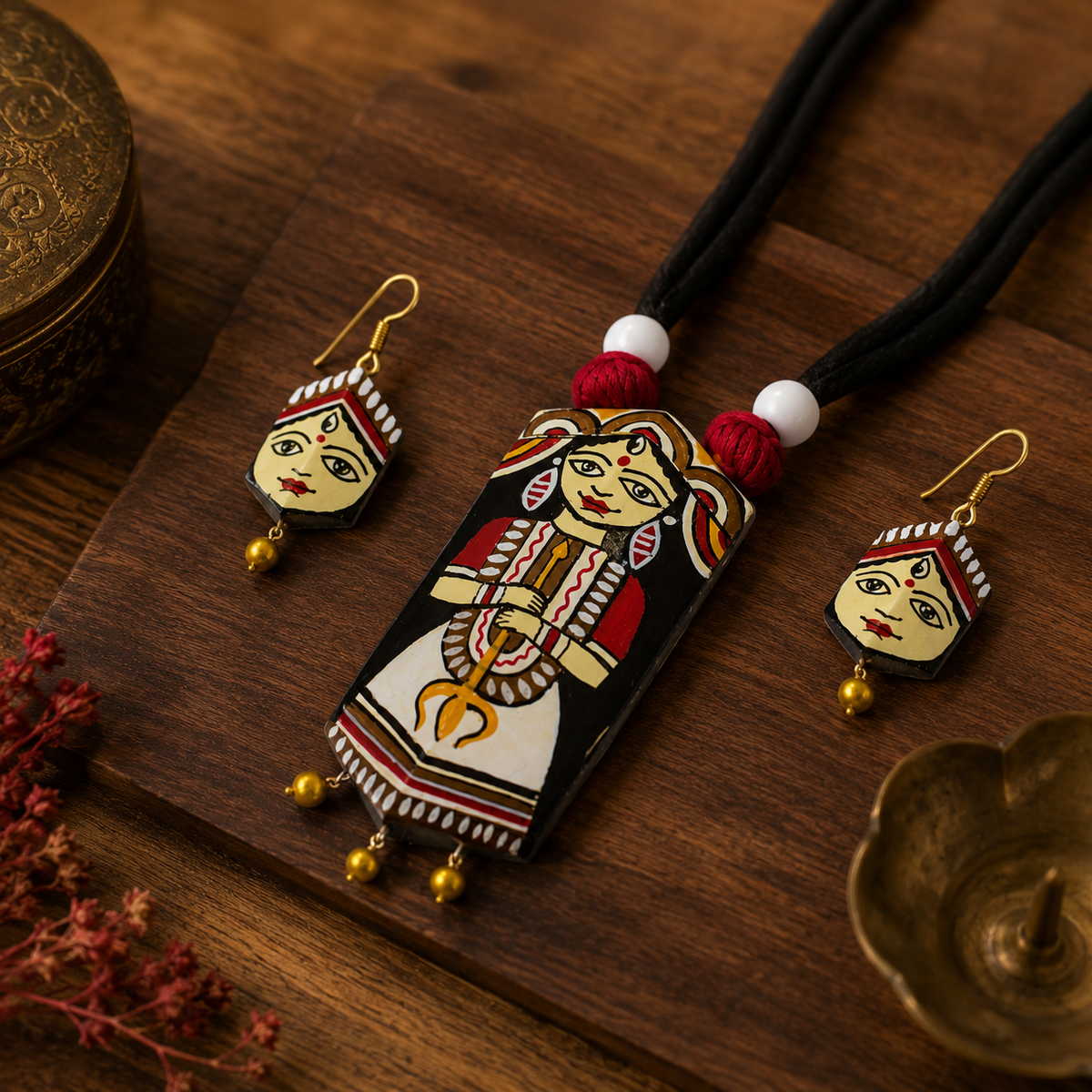 Handcrafted Terracotta Devi Durga Jewellery Set for Women | Indian Traditional Clay Necklace & Earrings | Ethnic Fashion Jewellery | TRN179