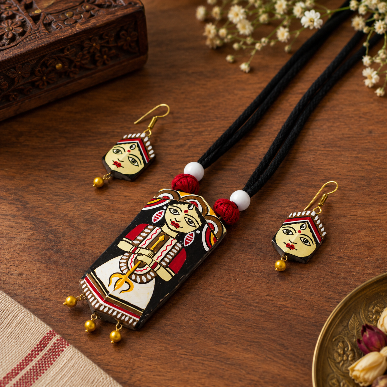 Handcrafted Terracotta Devi Durga Jewellery Set for Women | Indian Traditional Clay Necklace & Earrings | Ethnic Fashion Jewellery | TRN179