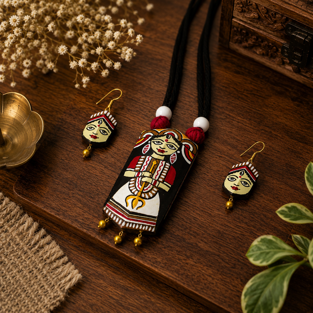 Handcrafted Terracotta Devi Durga Jewellery Set for Women | Indian Traditional Clay Necklace & Earrings | Ethnic Fashion Jewellery | TRN179