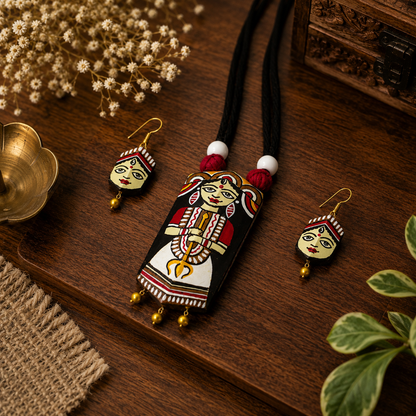 Handcrafted Terracotta Devi Durga Jewellery Set for Women | Indian Traditional Clay Necklace & Earrings | Ethnic Fashion Jewellery | TRN179