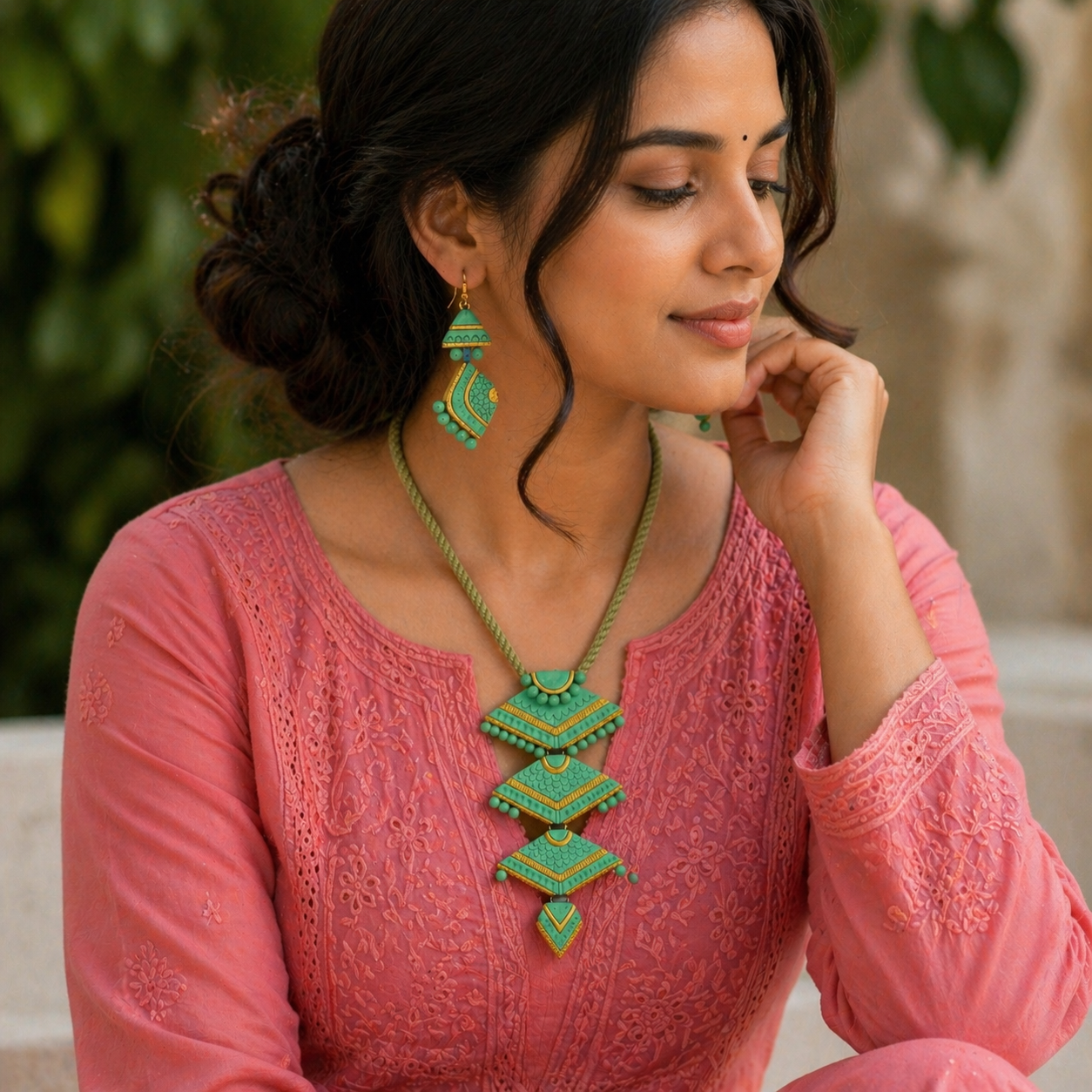 Handmade Terracotta Jewelry Set for Woman TRN125