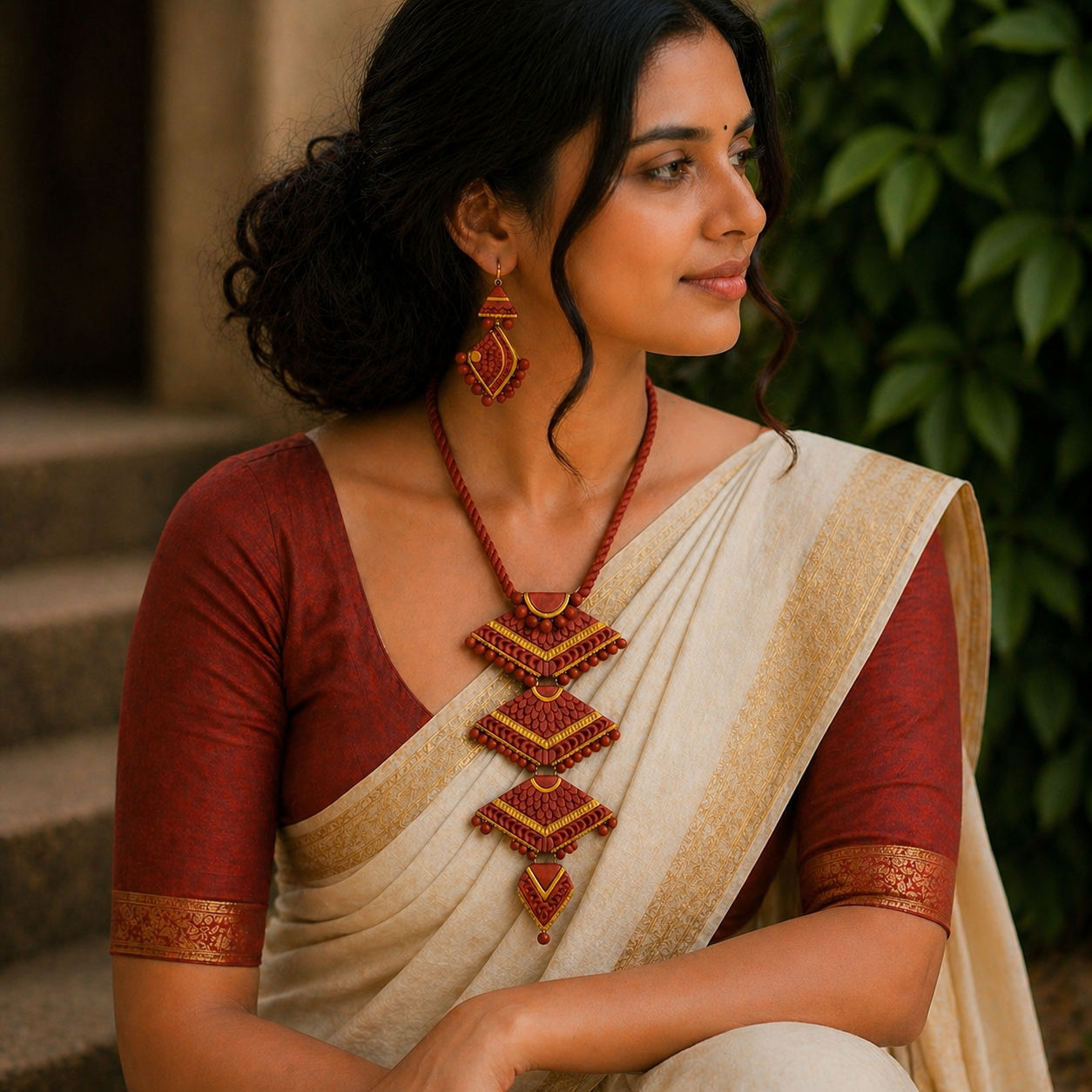Handmade Terracotta Jewelry Set for Woman TRN125