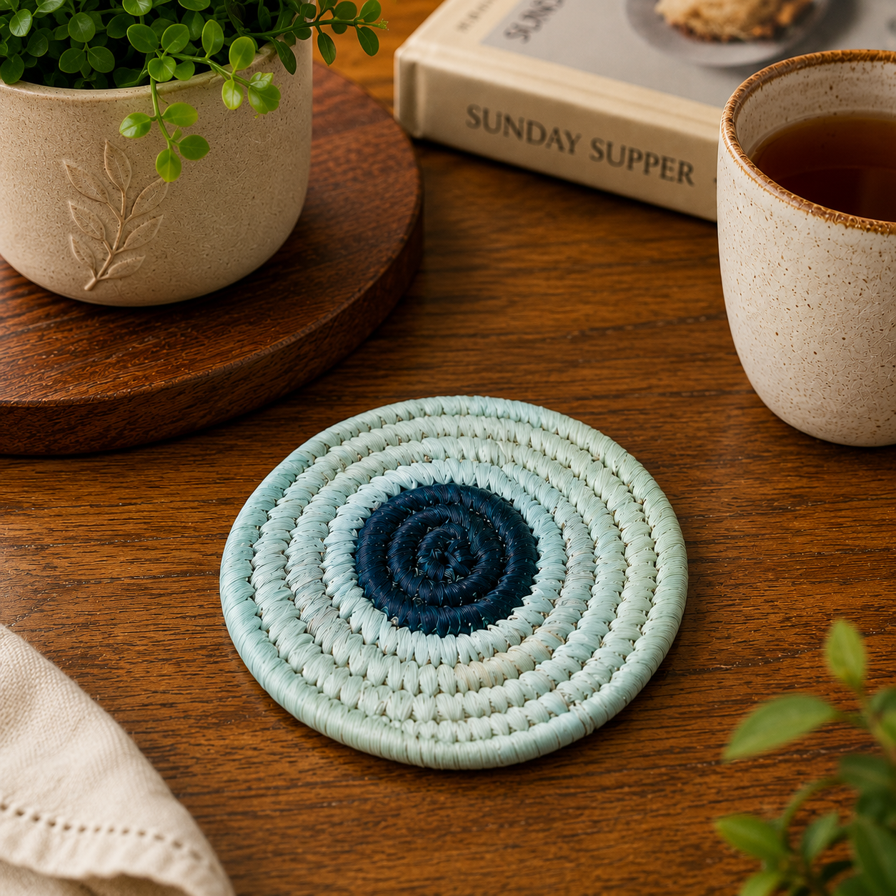 Handmade Sabai Grass Coasters (Set of 4) || Diameter 4"