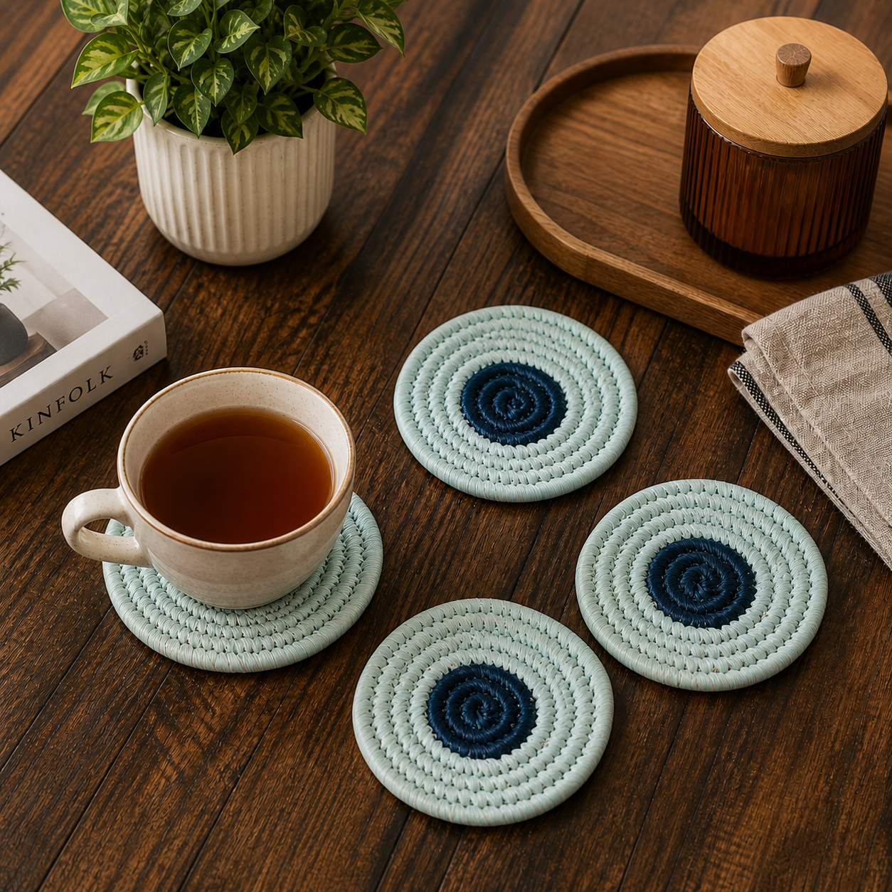 Handmade Sabai Grass Coasters (Set of 4) || Diameter 4"