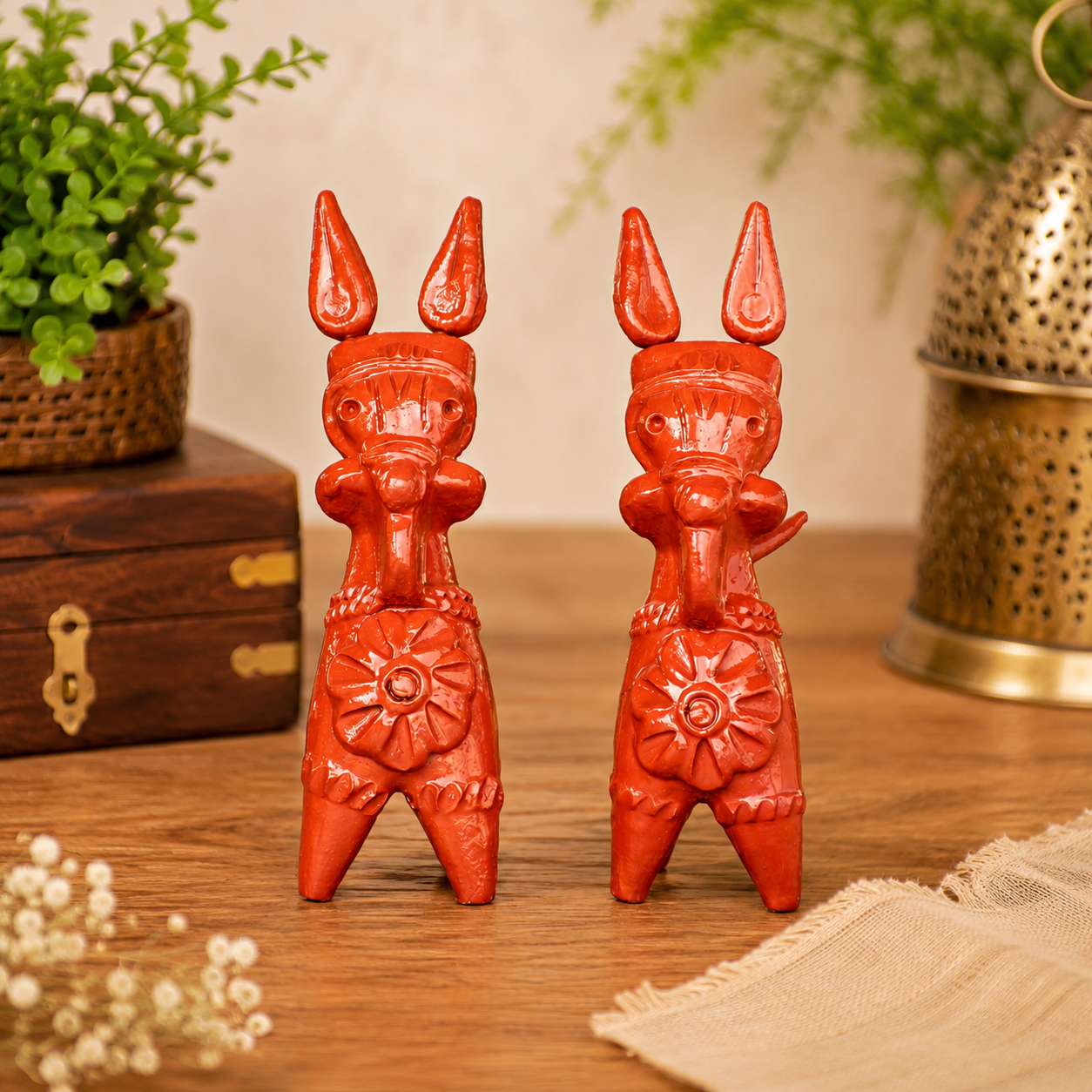 Terracotta Bankura Horse Set of 2 – Handmade Traditional Bengali Decorative Showpiece for Home & Office Décor | 6 x 2 x 3 Inch