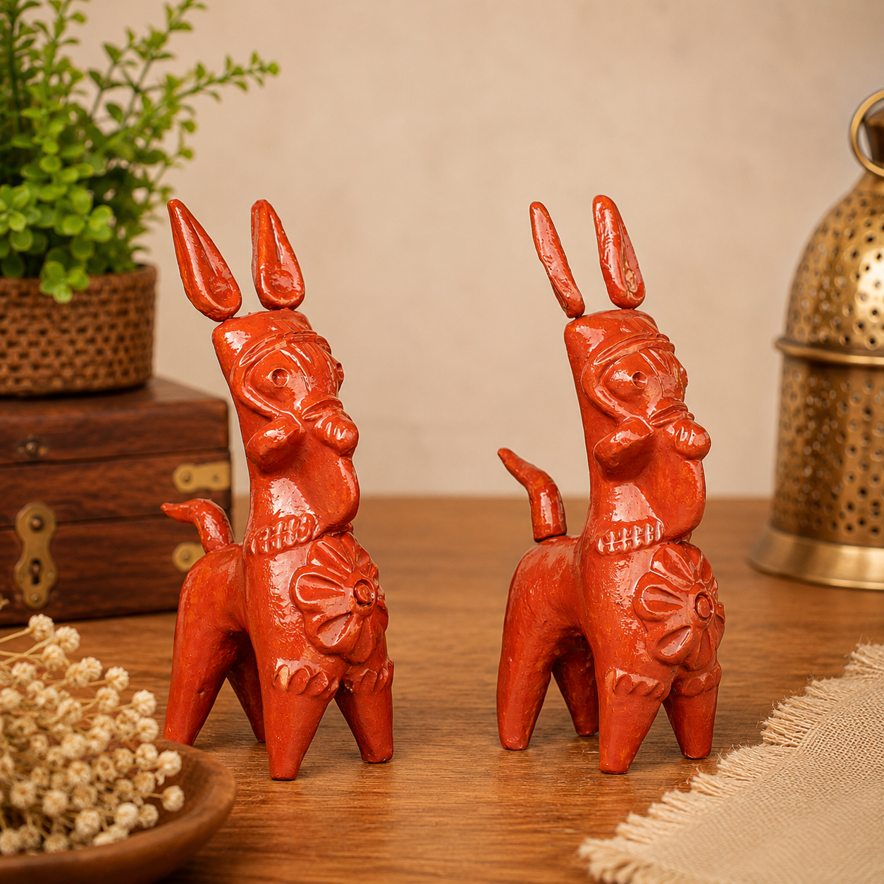 Terracotta Bankura Horse Set of 2 – Handmade Traditional Bengali Decorative Showpiece for Home & Office Décor | 6 x 2 x 3 Inch