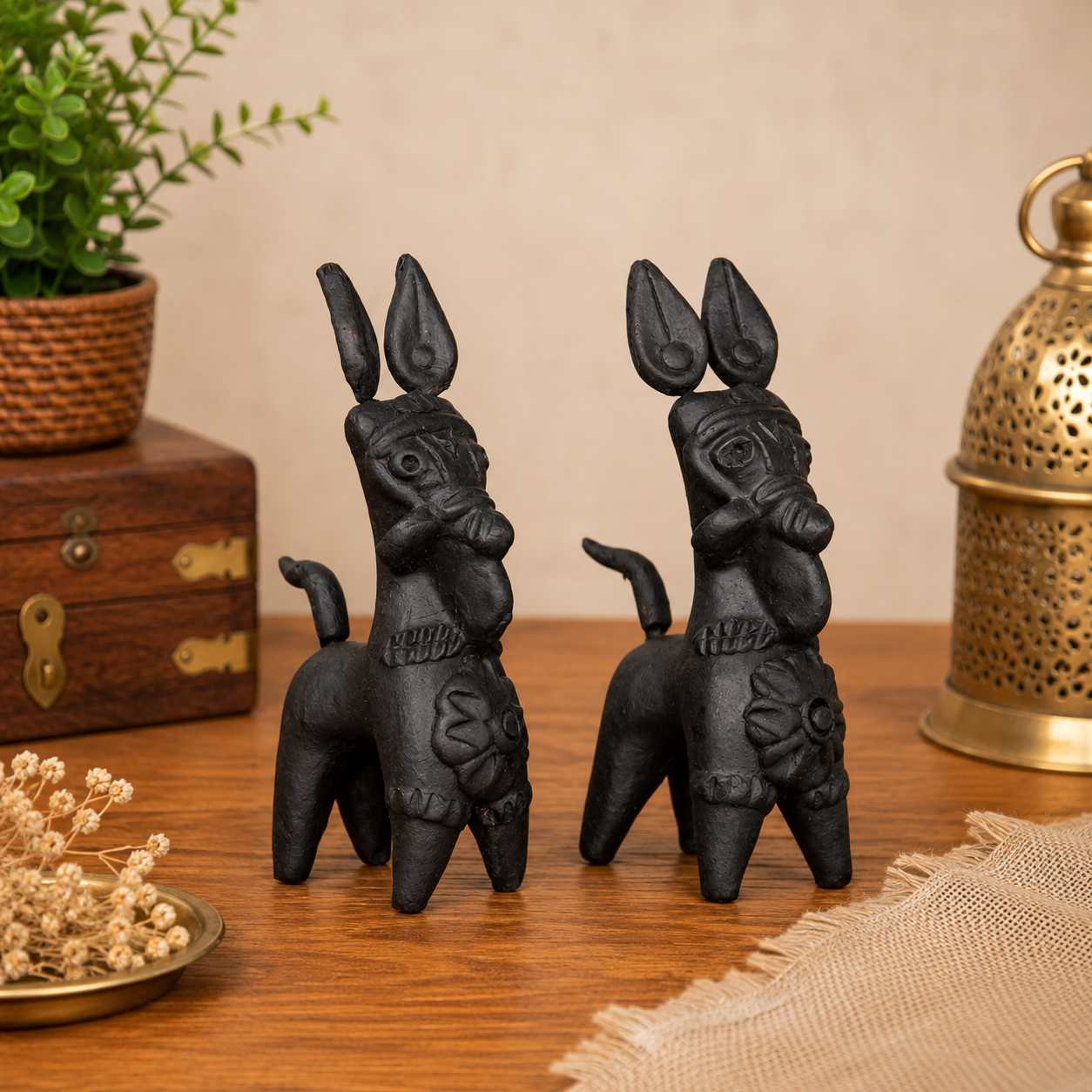 Terracotta Bankura Horse Set of 2 – Handmade Traditional Bengali Decorative Showpiece for Home & Office Décor | 6 x 2 x 3 Inch