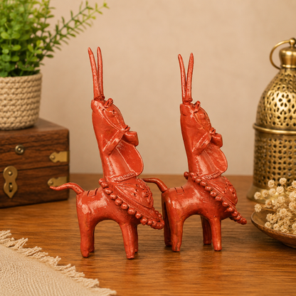 Terracotta Kathakali Bankura Horse Set of 2 – Handmade Traditional Bengali Decorative Showpiece for Home & Office Décor | T001 | 8 x 5 x 4 Inch