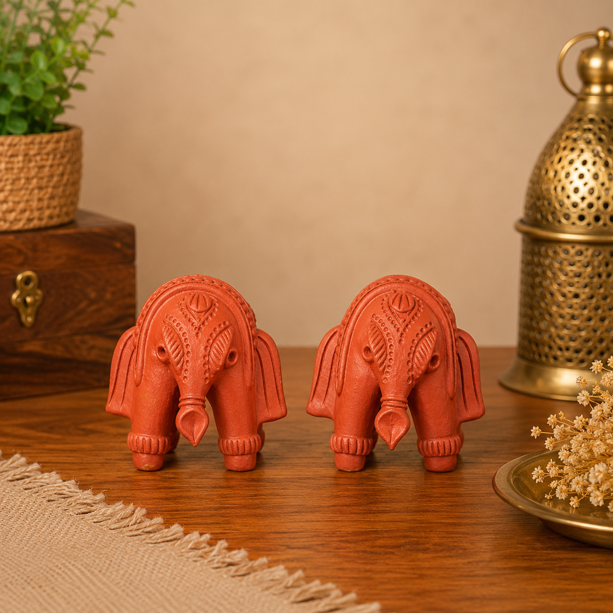 Terracotta Bankura Elephant Set of 2 – Handmade Traditional Bengali Decorative Showpiece for Home & Office Décor | T005 | 3 x 3 x 3 Inch