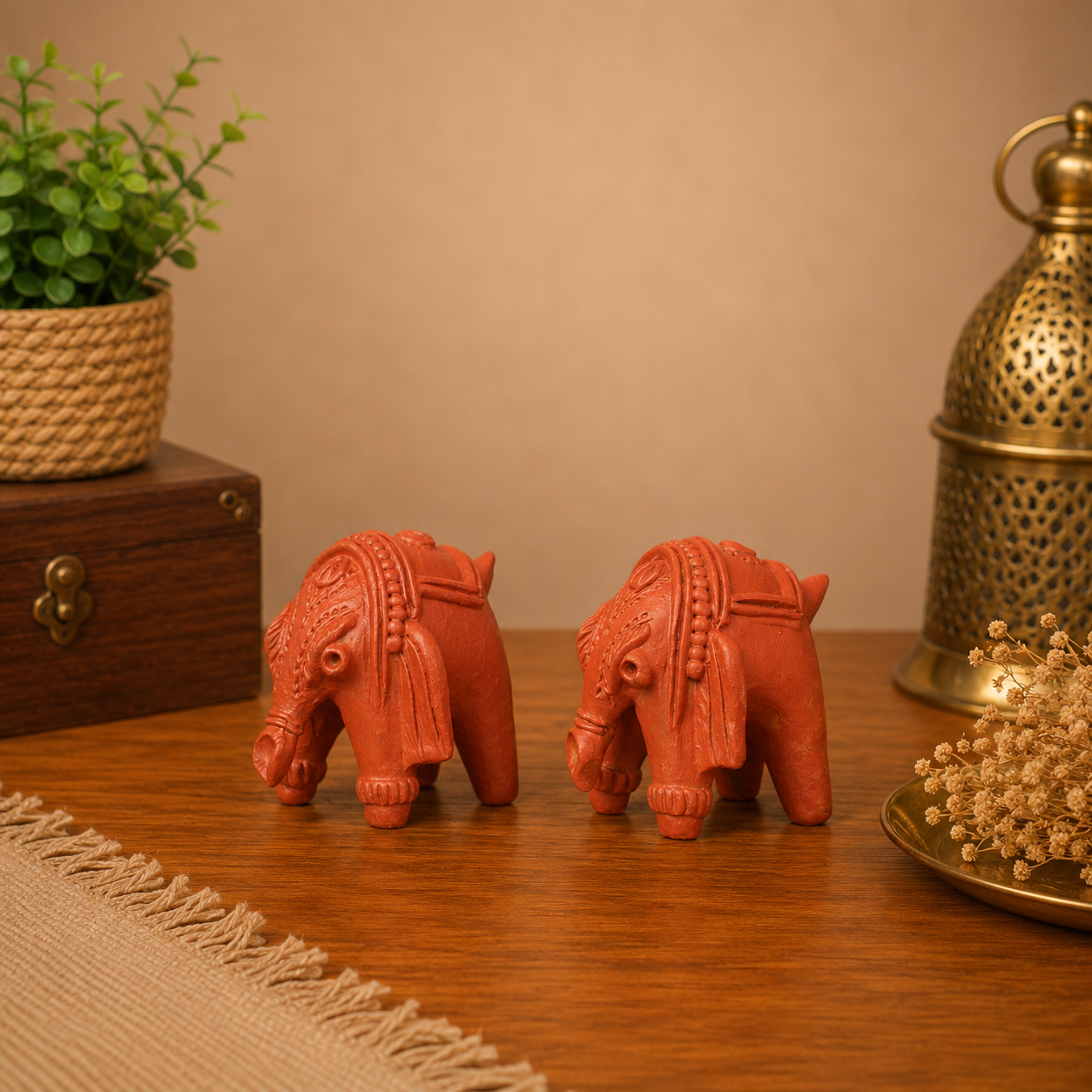 Terracotta Bankura Elephant Set of 2 – Handmade Traditional Bengali Decorative Showpiece for Home & Office Décor | T005 | 3 x 3 x 3 Inch