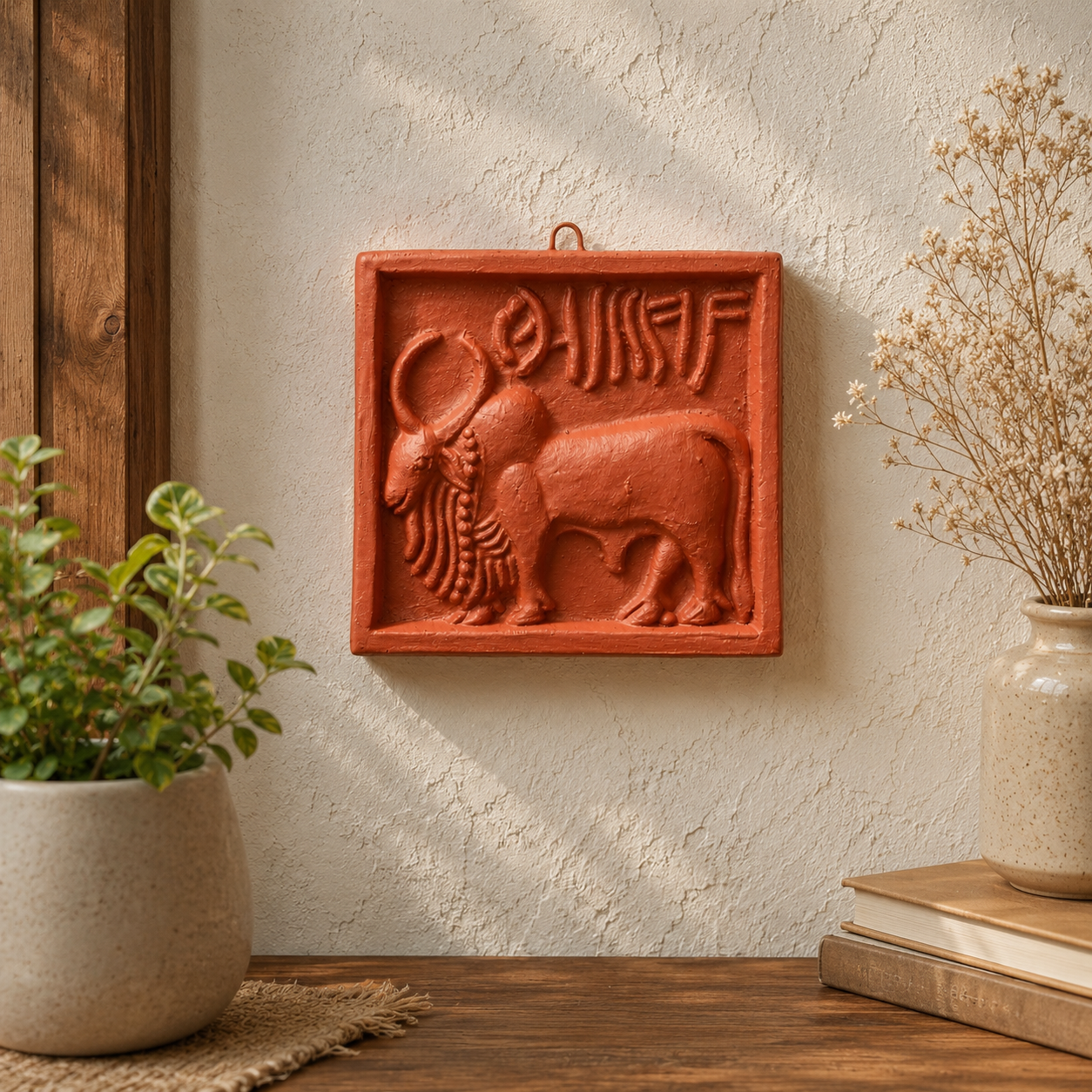 Terracotta Harappan Wall Hanging Art Tiles | Indus Valley Bull & Unicorn Motif | Handmade Decorative Wall Plaques (4 x 4 Inch)