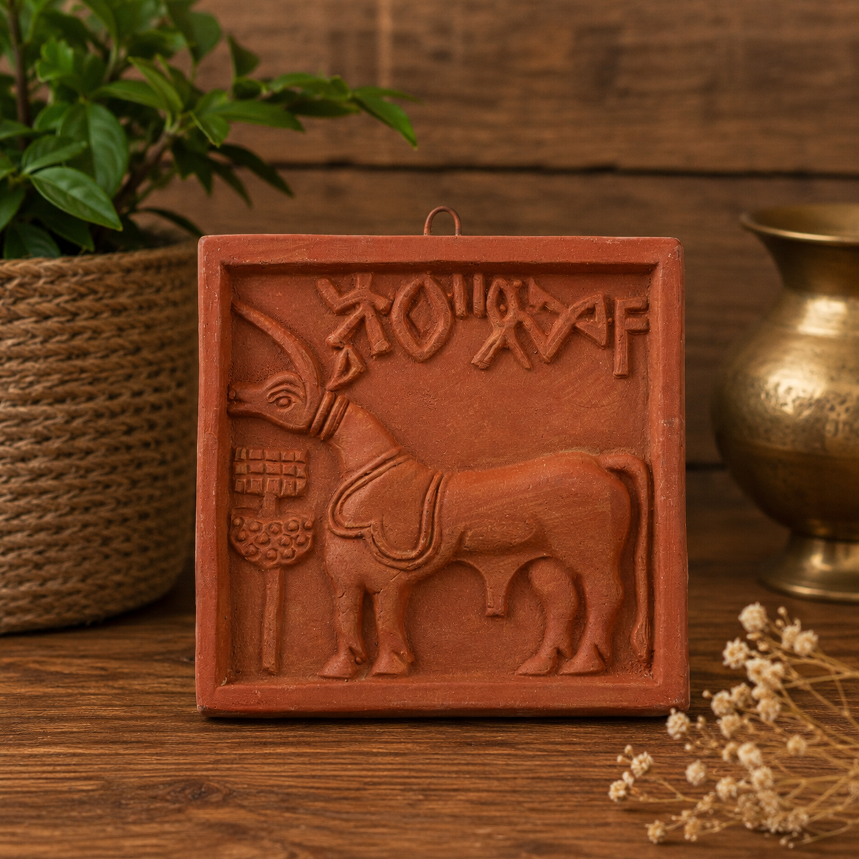 Terracotta Harappan Wall Hanging Art Tiles | Indus Valley Bull & Unicorn Motif | Handmade Decorative Wall Plaques (4 x 4 Inch)