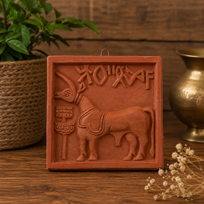Terracotta Harappan Wall Hanging Art Tiles | Indus Valley Bull & Unicorn Motif | Handmade Decorative Wall Plaques (4 x 4 Inch)