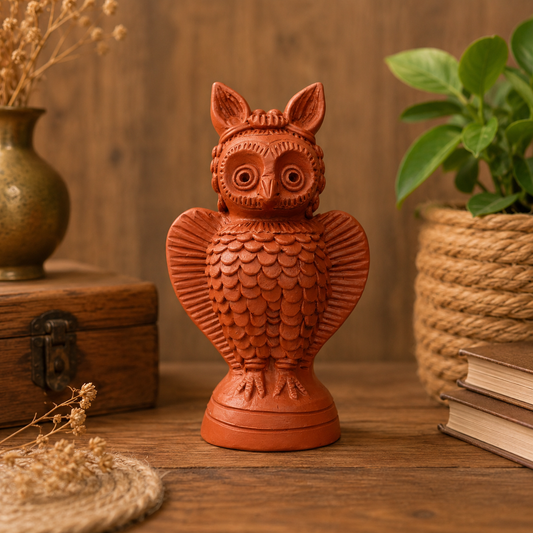 SHILPOGRAM Handcrafted Bankura Terracotta Owl | Traditional Handmade Decorative Showpiece | Ethnic Home Décor & Gift Item | 7 Inch |