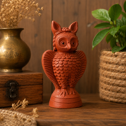 SHILPOGRAM Handcrafted Bankura Terracotta Owl | Traditional Handmade Decorative Showpiece | Ethnic Home Décor & Gift Item | 7 Inch |